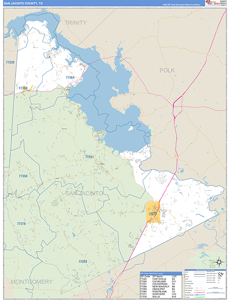 San Jacinto County, TX Zip Code Map